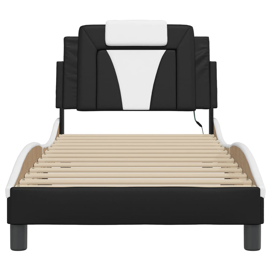Bedframe Met Led-Verlichting Kunstleer Zwart En Wit 90X190 Cm