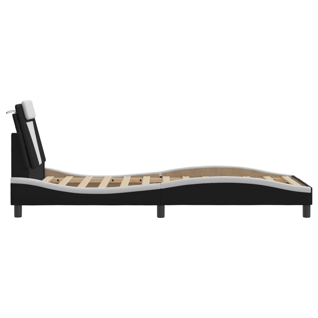 Bedframe Met Led-Verlichting Kunstleer Zwart En Wit 90X190 Cm