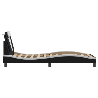 Bedframe Met Led-Verlichting Kunstleer Zwart En Wit 90X190 Cm