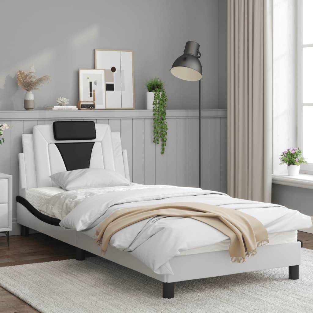 Bedframe Met Led-Verlichting Kunstleer Wit En Zwart 90X190 Cm