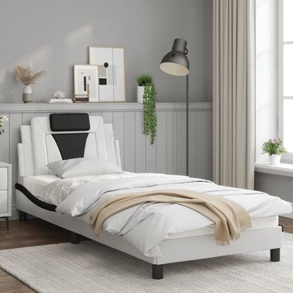 Bedframe Met Led-Verlichting Kunstleer Wit En Zwart 90X190 Cm