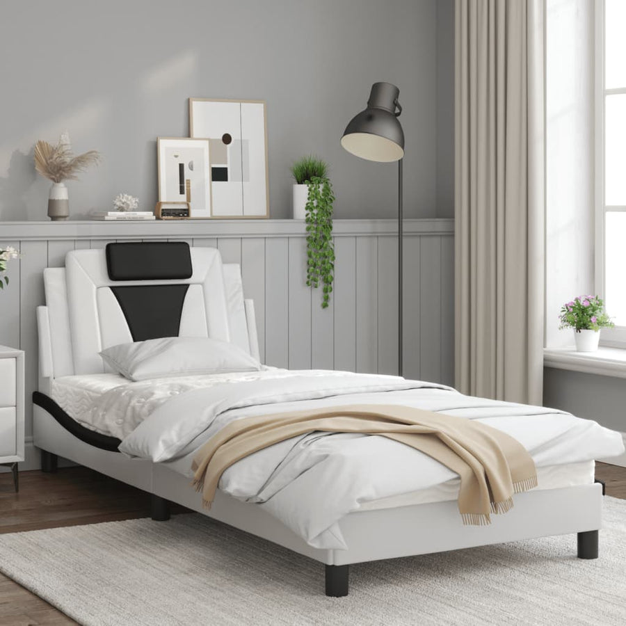 Bedframe Met Led-Verlichting Kunstleer Wit En Zwart 90X190 Cm