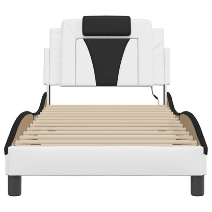 Bedframe Met Led-Verlichting Kunstleer Wit En Zwart 90X190 Cm