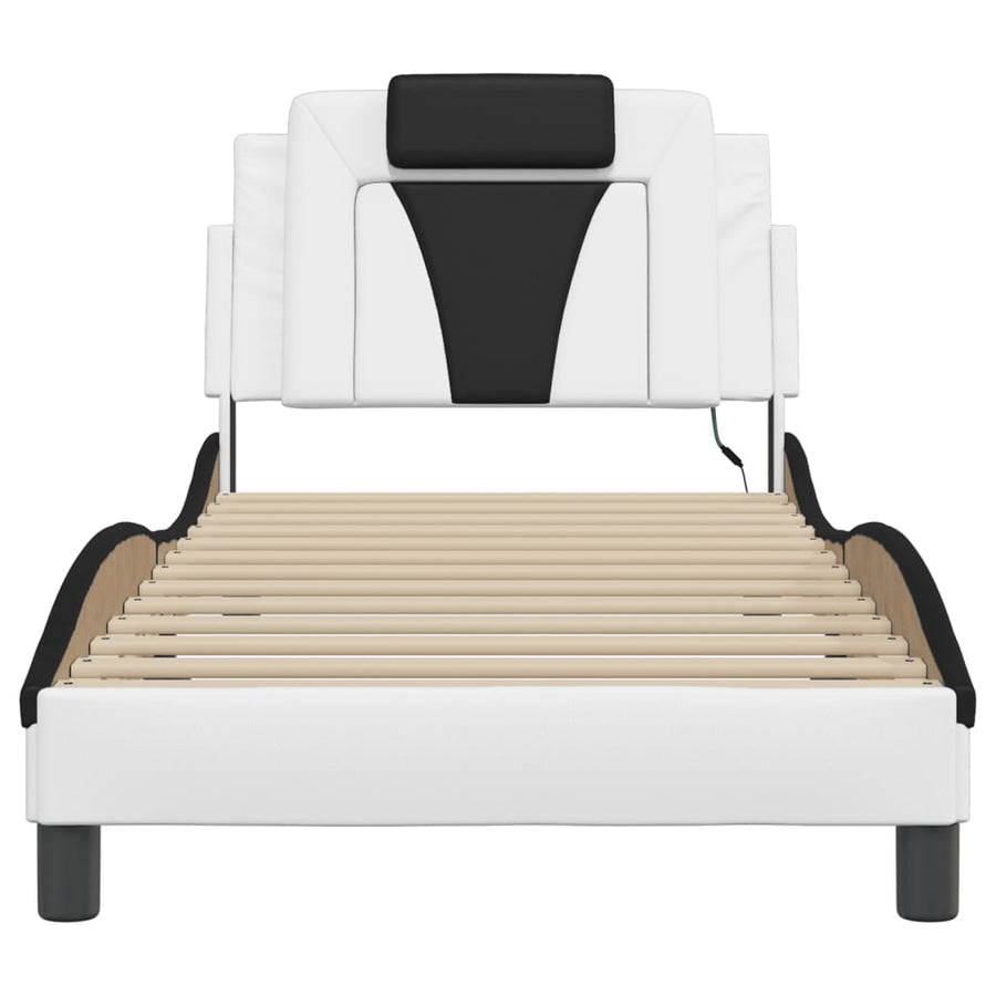 Bedframe Met Led-Verlichting Kunstleer Wit En Zwart 90X190 Cm