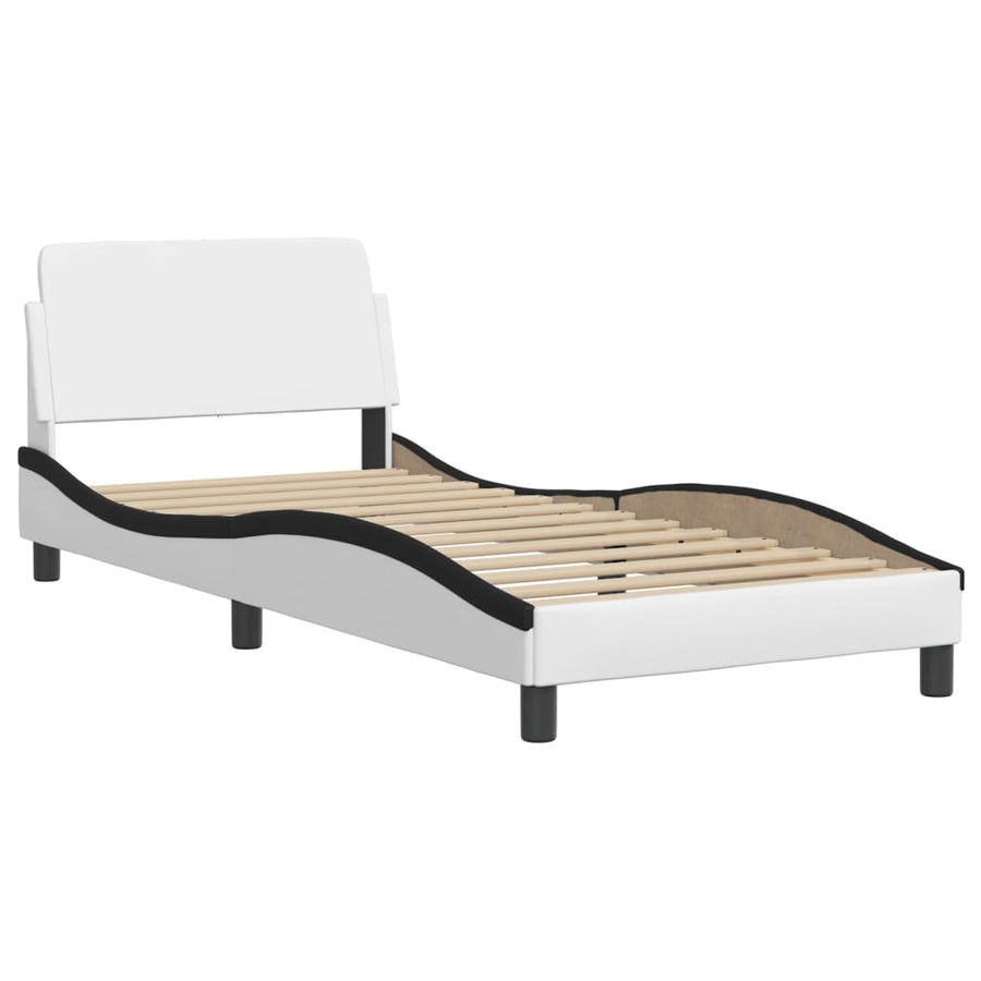 Bedframe Met Led-Verlichting Kunstleer Wit En Zwart 90X190 Cm