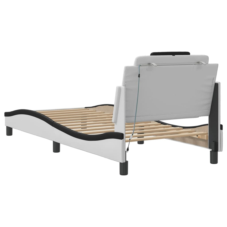 Bedframe Met Led-Verlichting Kunstleer Wit En Zwart 90X190 Cm
