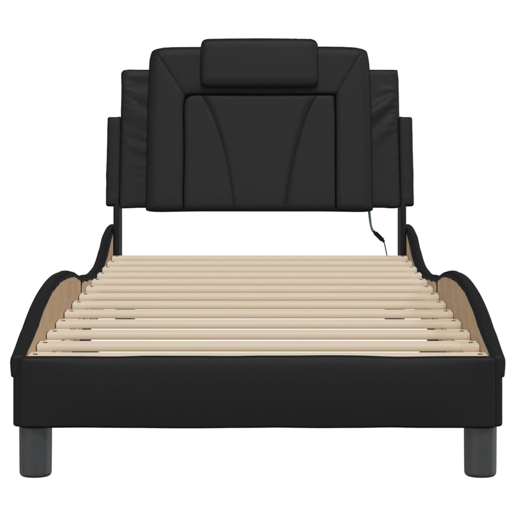 Bedframe Met Led-Verlichting Kunstleer Zwart 90X200 Cm