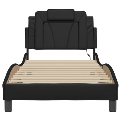 Bedframe Met Led-Verlichting Kunstleer Zwart 90X200 Cm