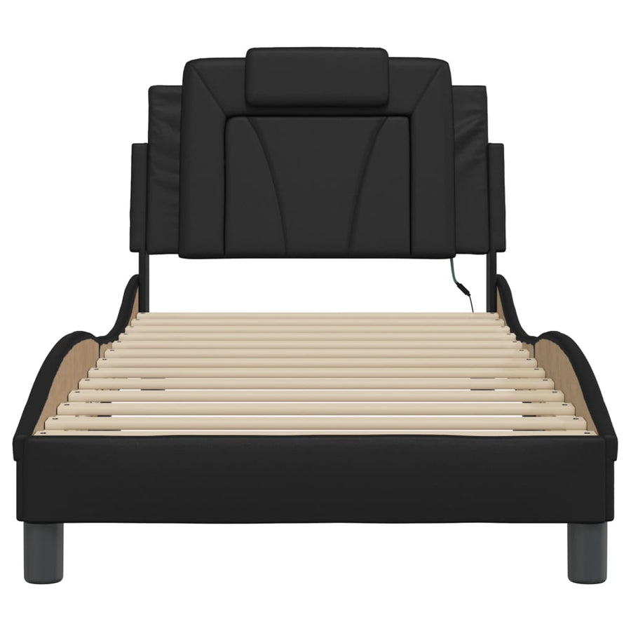 Bedframe Met Led-Verlichting Kunstleer Zwart 90X200 Cm