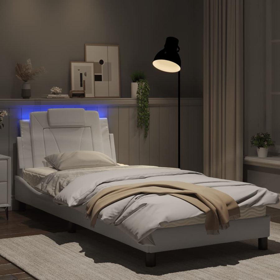 Bedframe Met Led-Verlichting Kunstleer Wit 90X200 Cm