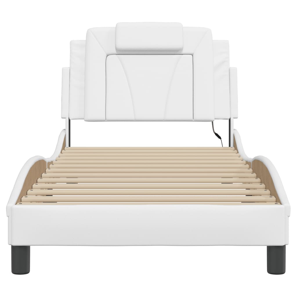 Bedframe Met Led-Verlichting Kunstleer Wit 90X200 Cm