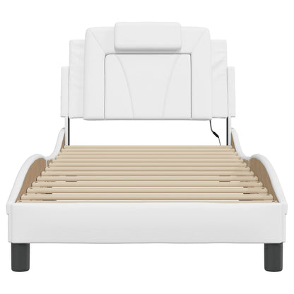 Bedframe Met Led-Verlichting Kunstleer Wit 90X200 Cm