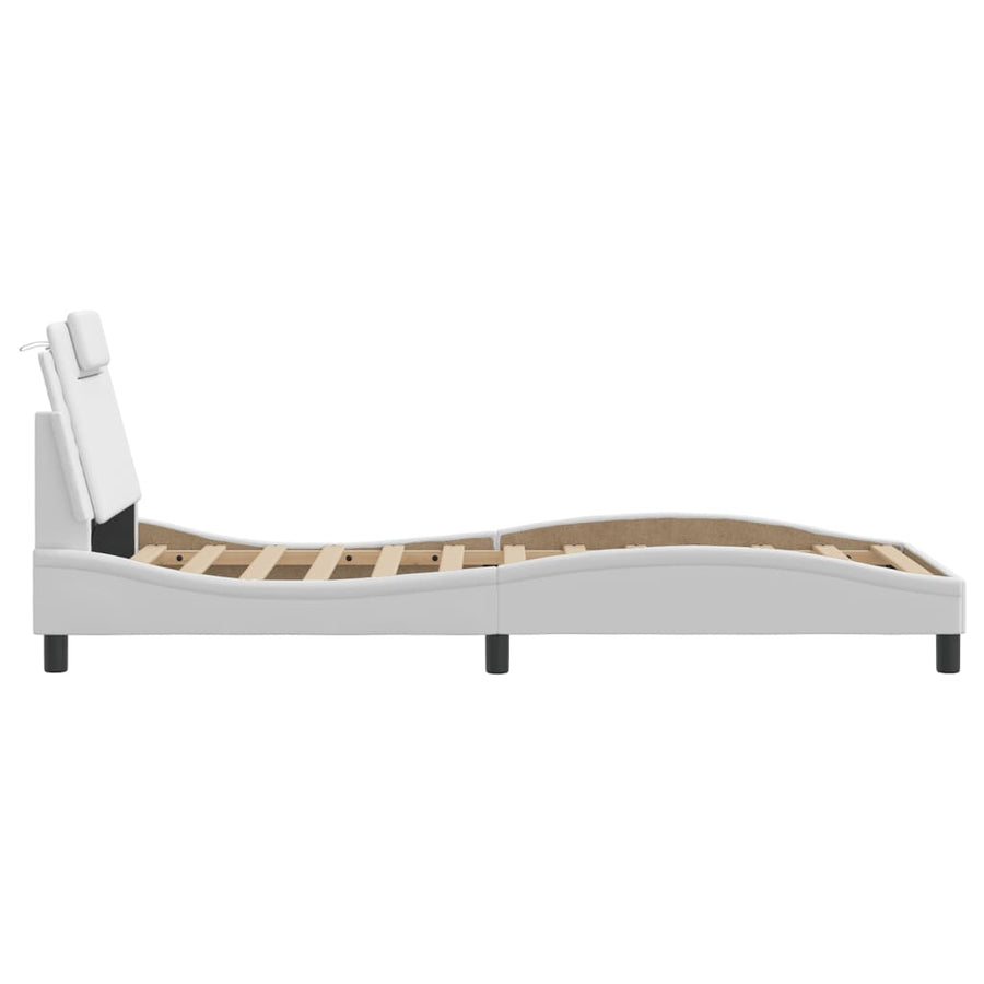 Bedframe Met Led-Verlichting Kunstleer Wit 90X200 Cm