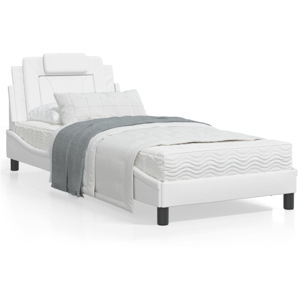 Bedframe Met Led-Verlichting Kunstleer Wit 90X200 Cm