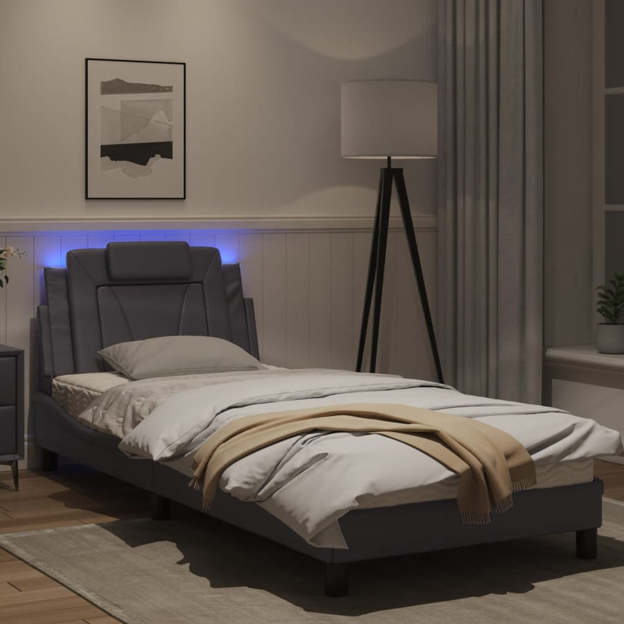 Bedframe Met Led-Verlichting Kunstleer Grijs 90X200 Cm