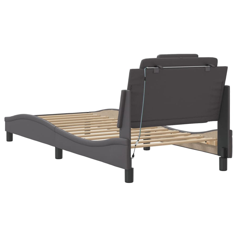 Bedframe Met Led-Verlichting Kunstleer Grijs 90X200 Cm