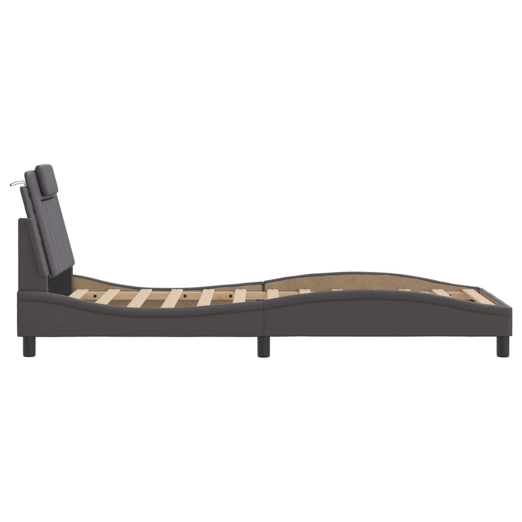 Bedframe Met Led-Verlichting Kunstleer Grijs 90X200 Cm