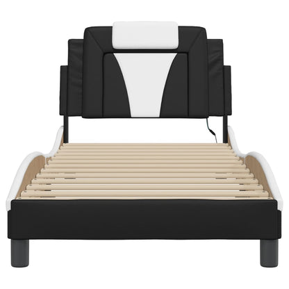Bedframe Met Led-Verlichting Kunstleer Zwart En Wit 90X200 Cm