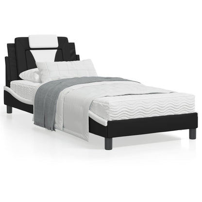 Bedframe Met Led-Verlichting Kunstleer Zwart En Wit 90X200 Cm