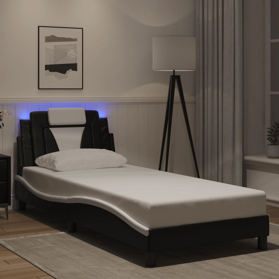 Bedframe "Viana" met LED zonder matras zwart en wit 90x200 cm