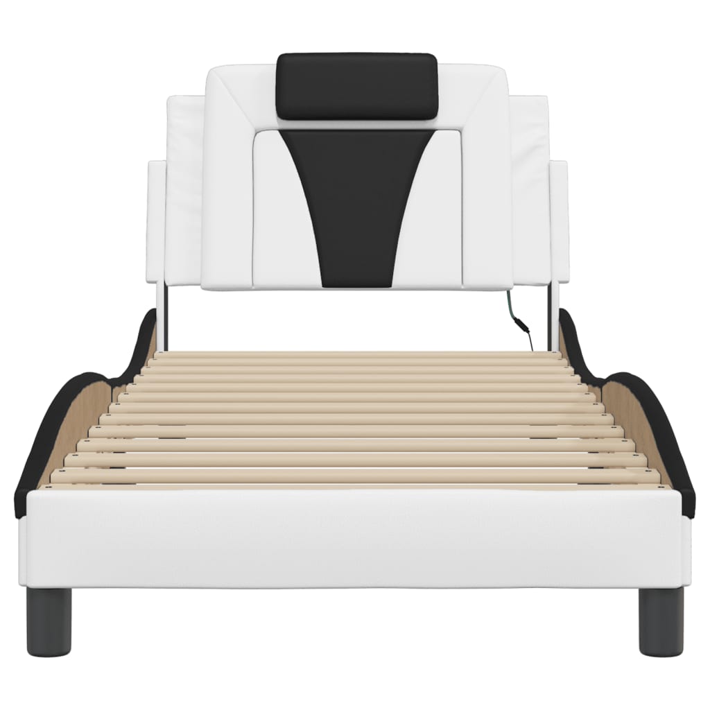 Bedframe Met Led-Verlichting Kunstleer Wit En Zwart 90X200 Cm