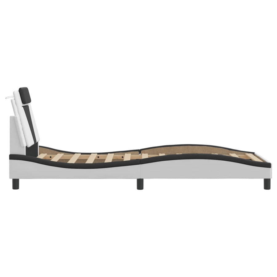 Bedframe Met Led-Verlichting Kunstleer Wit En Zwart 90X200 Cm