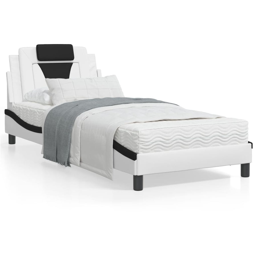 Bedframe Met Led-Verlichting Kunstleer Wit En Zwart 90X200 Cm