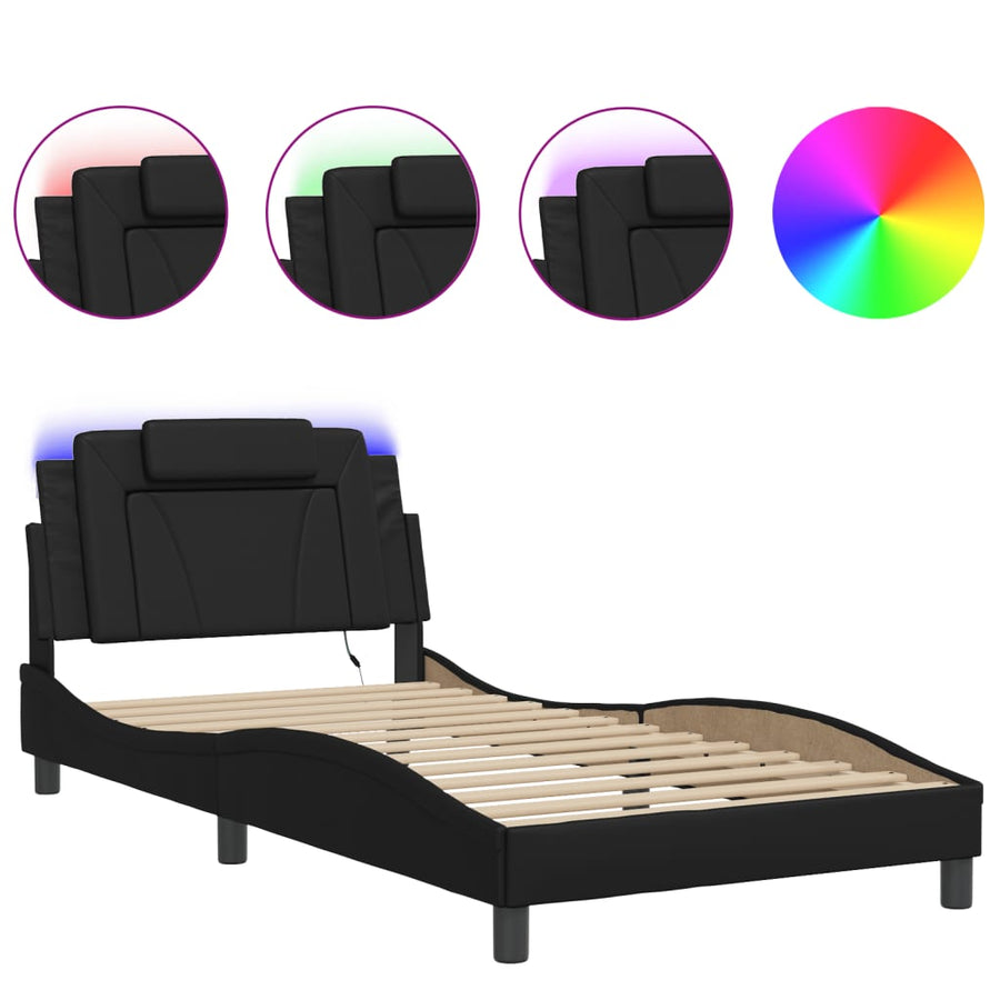 Bedframe Met Led-Verlichting Kunstleer Zwart 100X200 Cm