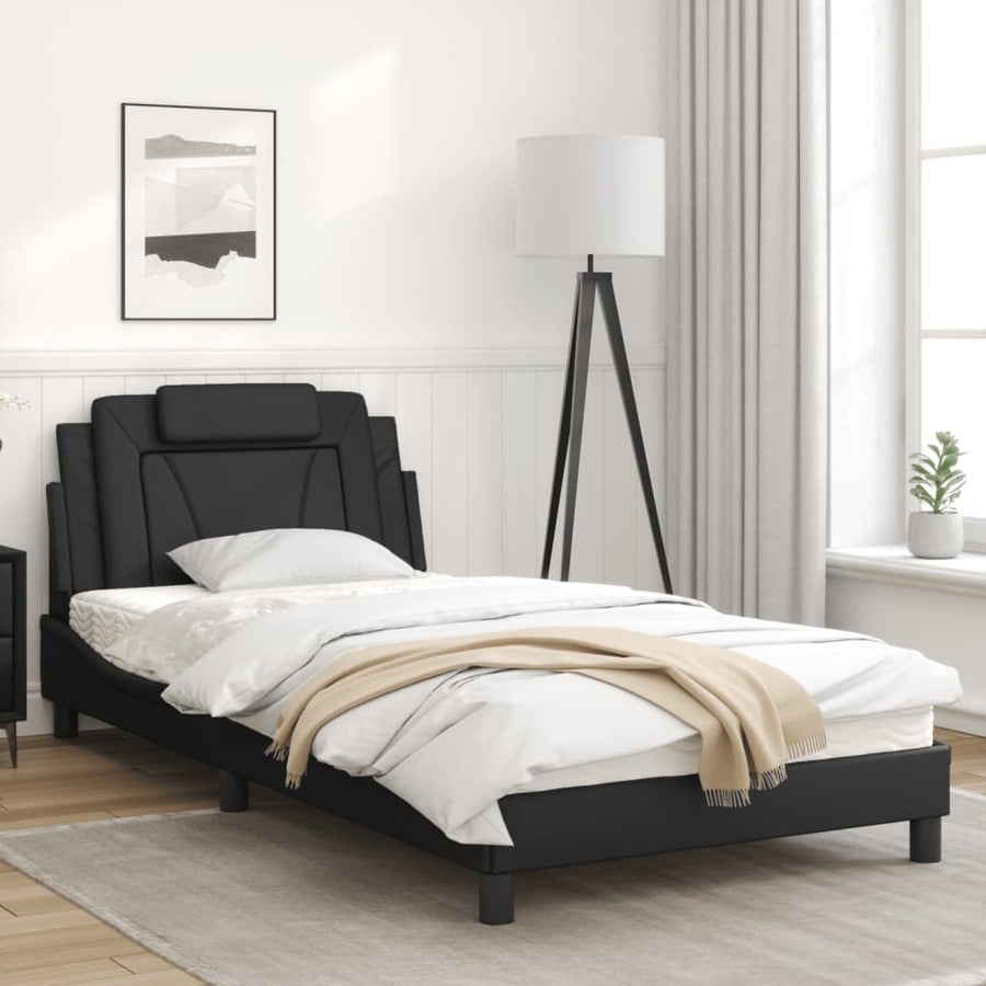 Bedframe Met Led-Verlichting Kunstleer Zwart 100X200 Cm
