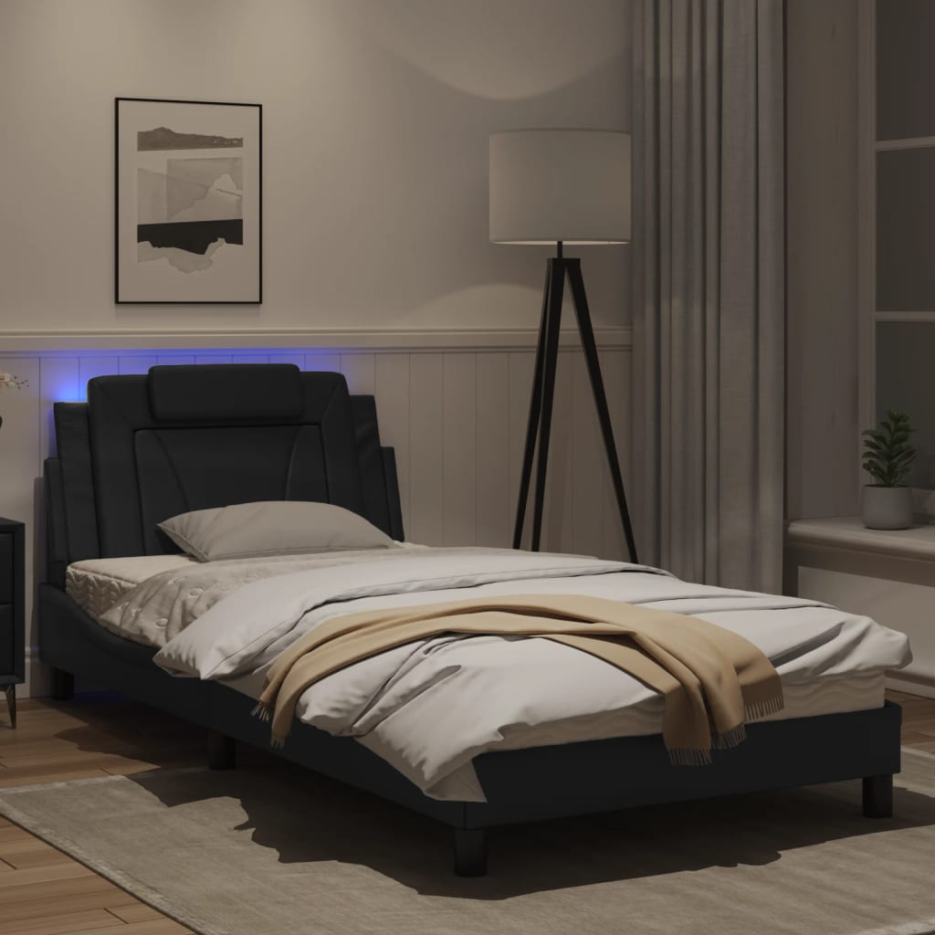 Bedframe Met Led-Verlichting Kunstleer Zwart 100X200 Cm
