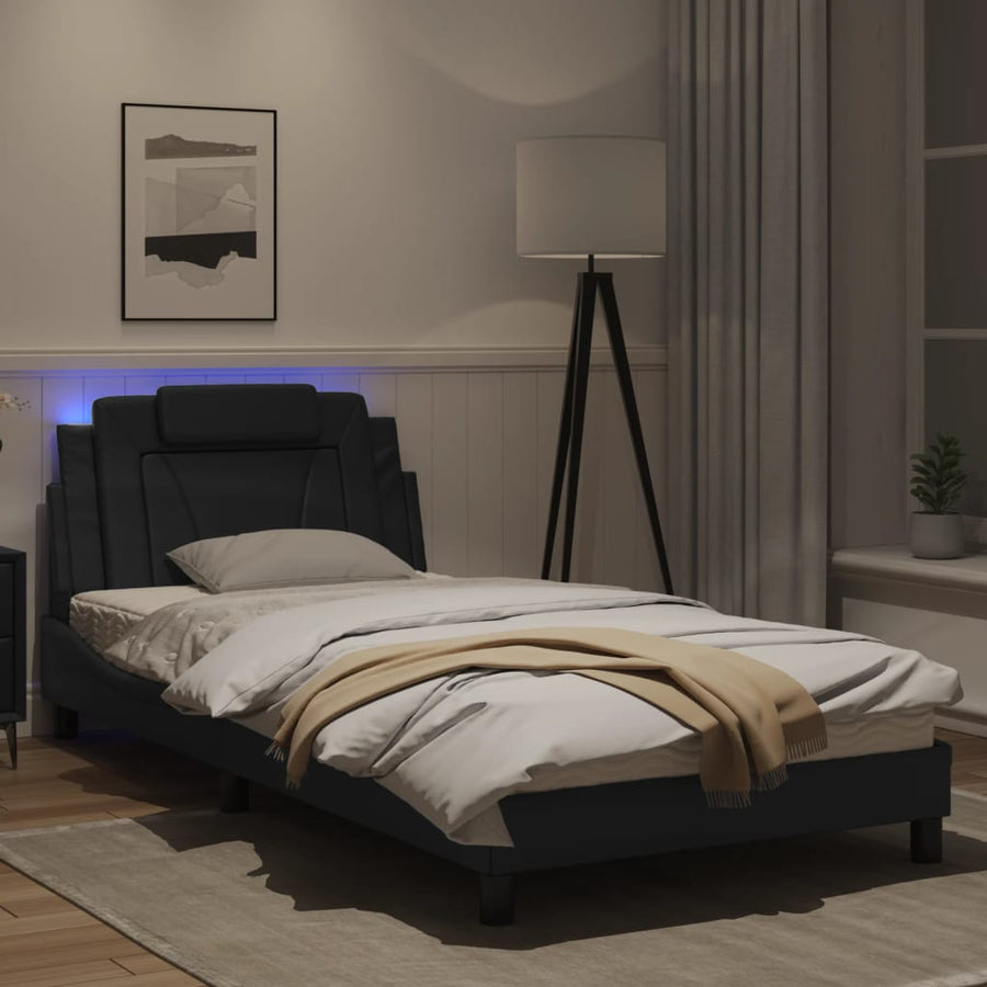 Bedframe Met Led-Verlichting Kunstleer Zwart 100X200 Cm