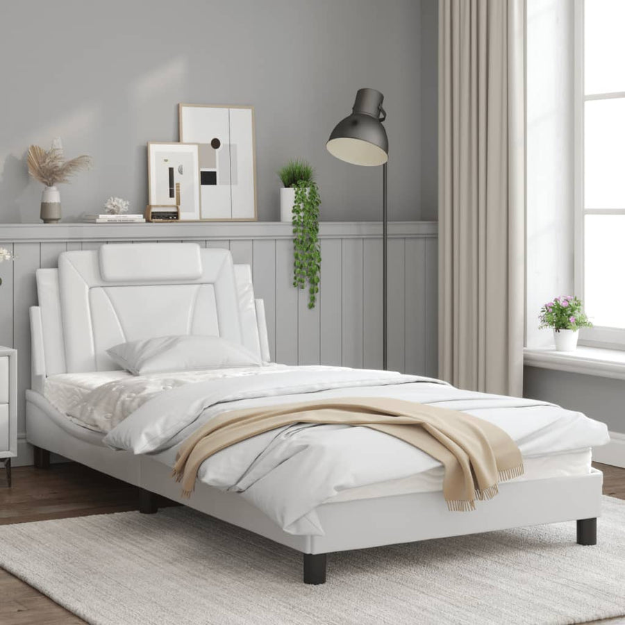 Bedframe Met Led-Verlichting Kunstleer Wit 100X200 Cm