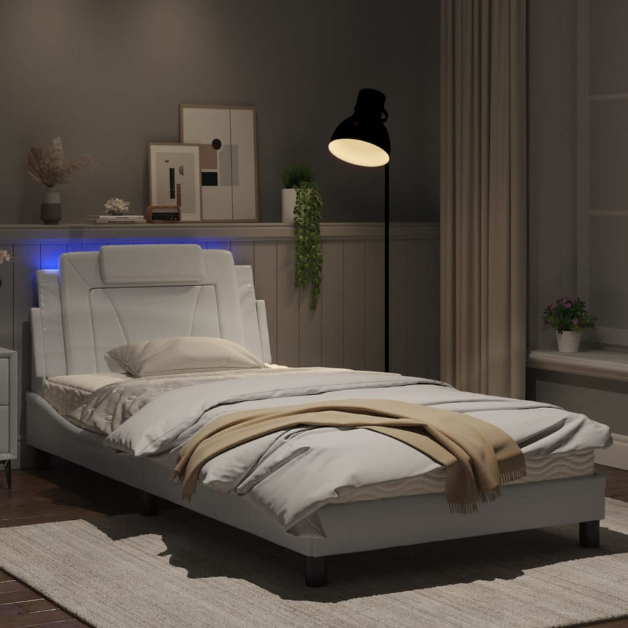 Bedframe Met Led-Verlichting Kunstleer Wit 100X200 Cm