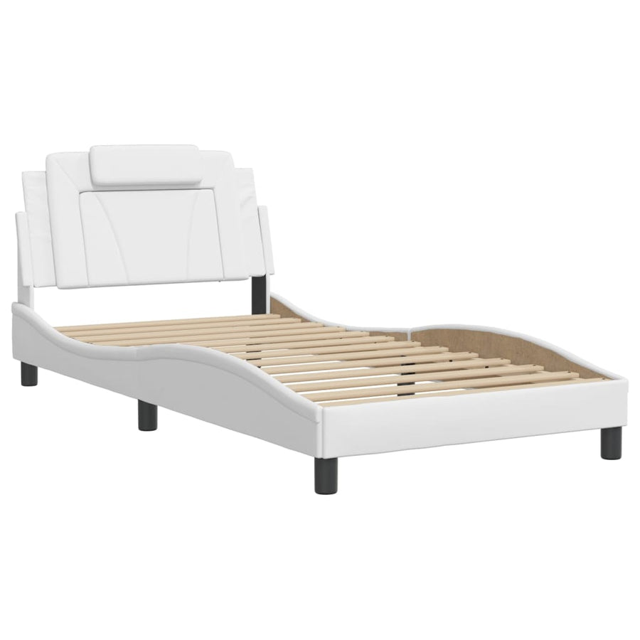Bedframe Met Led-Verlichting Kunstleer Wit 100X200 Cm
