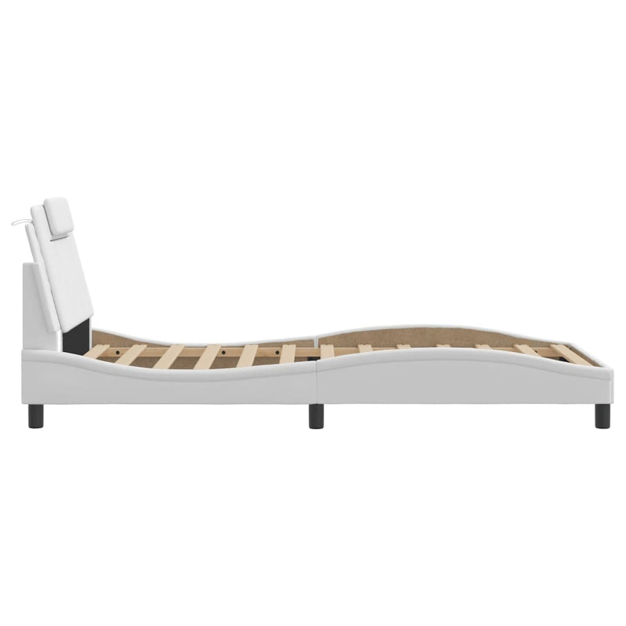Bedframe Met Led-Verlichting Kunstleer Wit 100X200 Cm