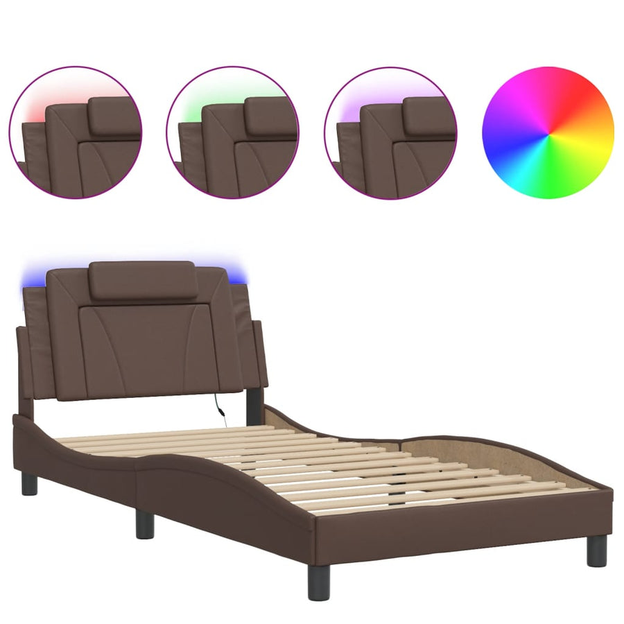 Bedframe Met Led-Verlichting Kunstleer Bruin 100X200 Cm
