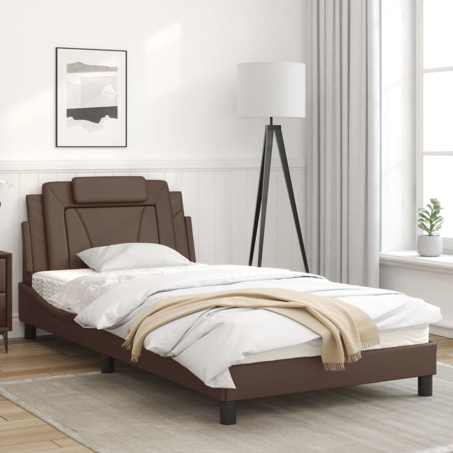 Bedframe Met Led-Verlichting Kunstleer Bruin 100X200 Cm