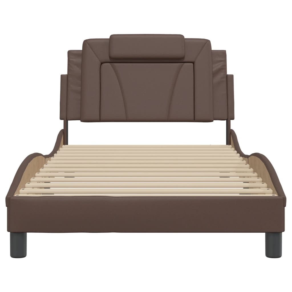 Bedframe Met Led-Verlichting Kunstleer Bruin 100X200 Cm