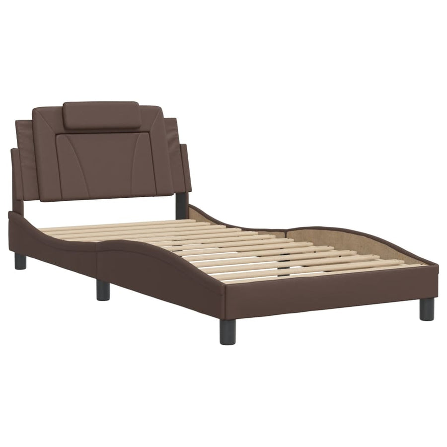 Bedframe Met Led-Verlichting Kunstleer Bruin 100X200 Cm