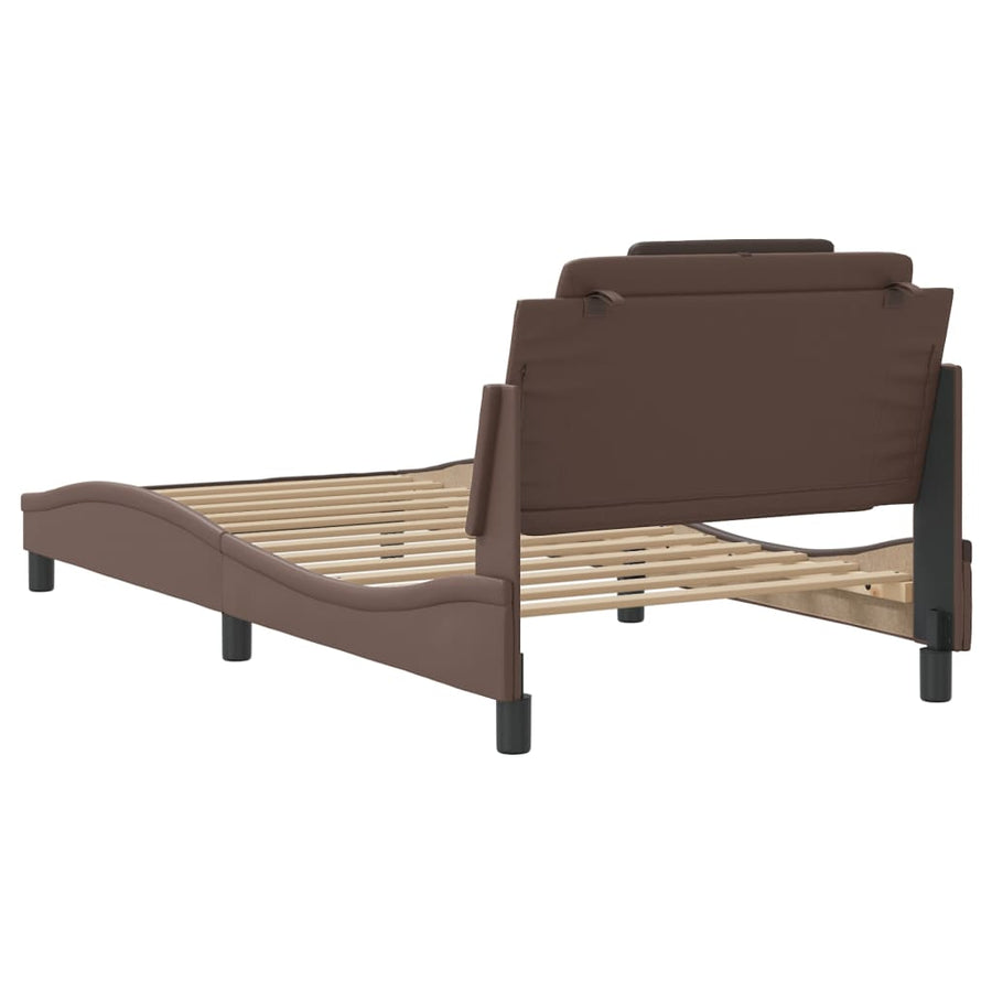 Bedframe Met Led-Verlichting Kunstleer Bruin 100X200 Cm