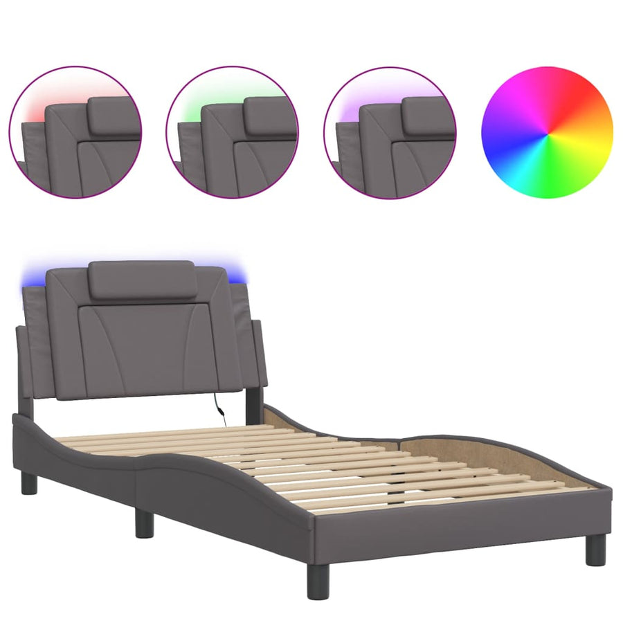 Bedframe Met Led-Verlichting Kunstleer Grijs 100X200 Cm
