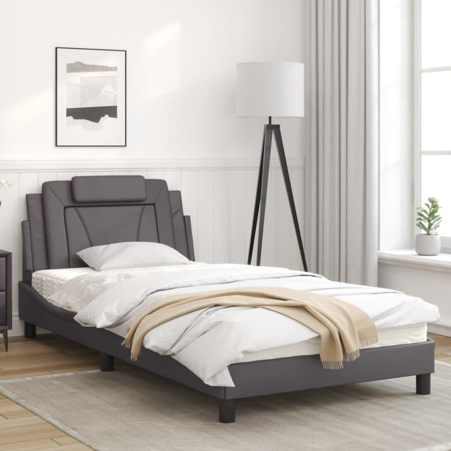 Bedframe Met Led-Verlichting Kunstleer Grijs 100X200 Cm