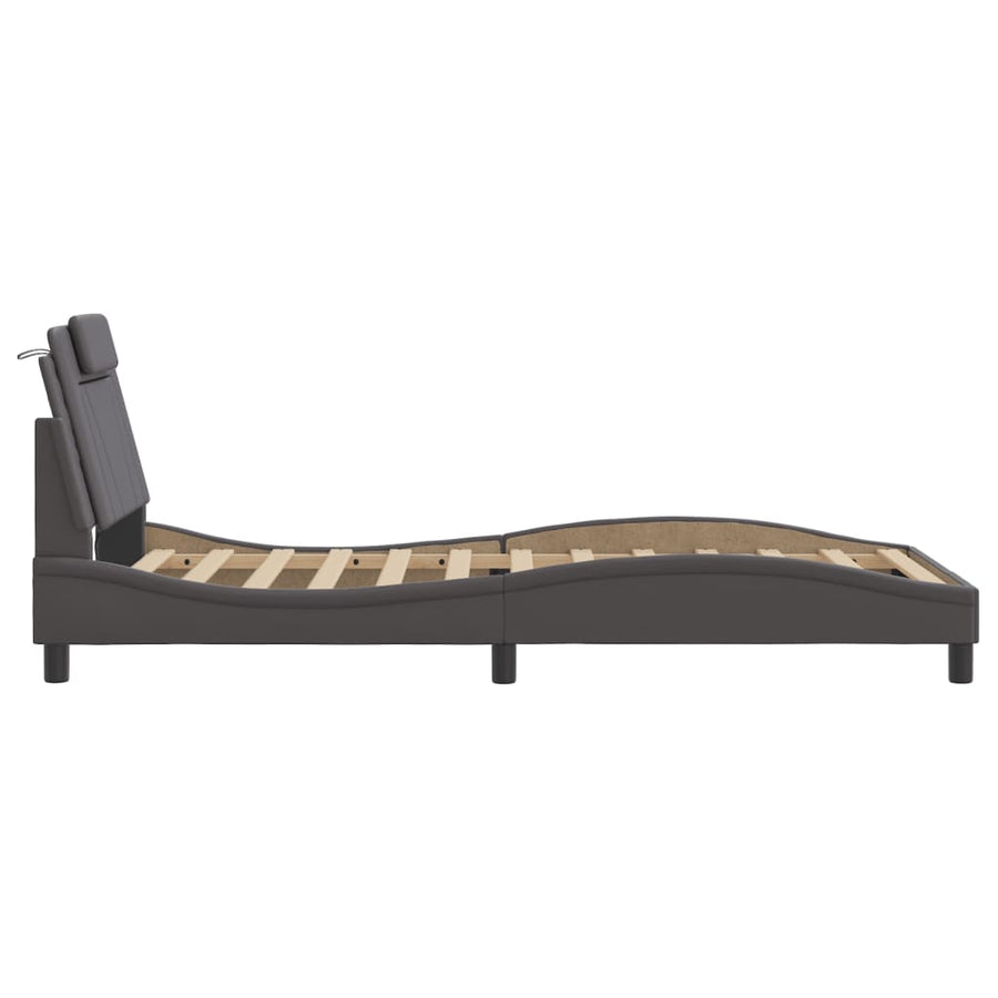 Bedframe Met Led-Verlichting Kunstleer Grijs 100X200 Cm