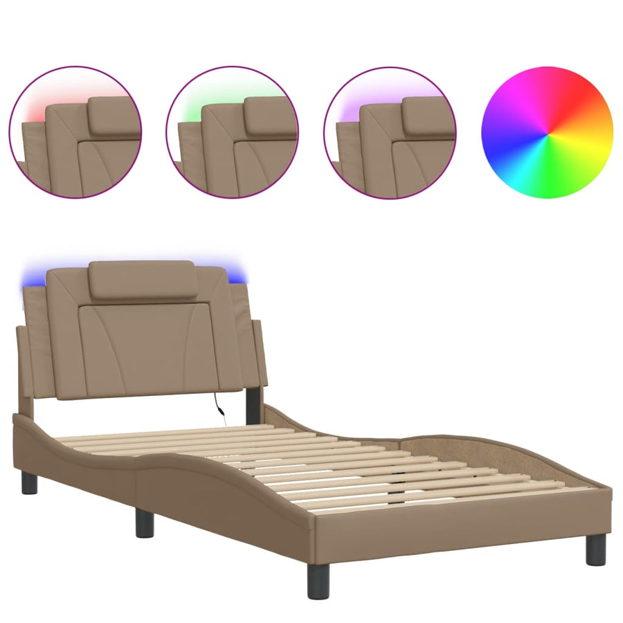 Bedframe Met Led-Verlichting Kunstleer Cappuccino 100X200 Cm