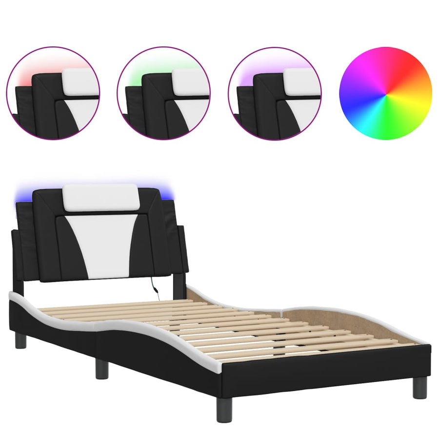 Bedframe met LED-verlichting kunstleer zwart en wit 100x200 cm