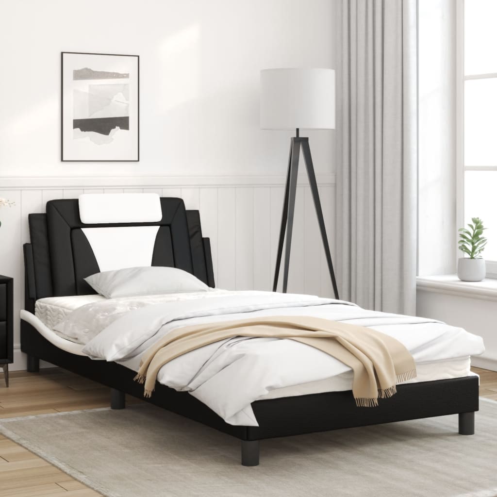 Bedframe met LED-verlichting kunstleer zwart en wit 100x200 cm