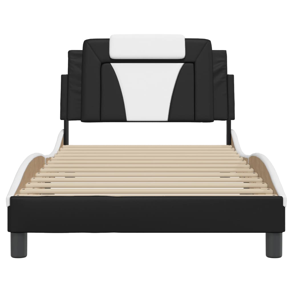 Bedframe met LED-verlichting kunstleer zwart en wit 100x200 cm