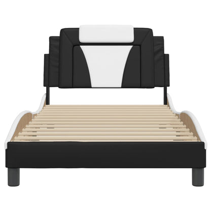 Bedframe met LED-verlichting kunstleer zwart en wit 100x200 cm