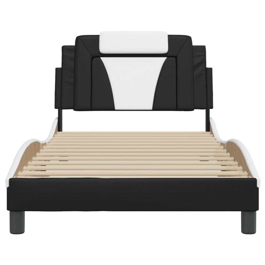 Bedframe met LED-verlichting kunstleer zwart en wit 100x200 cm