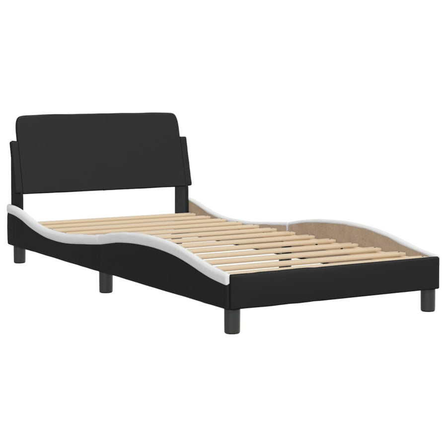 Bedframe met LED-verlichting kunstleer zwart en wit 100x200 cm